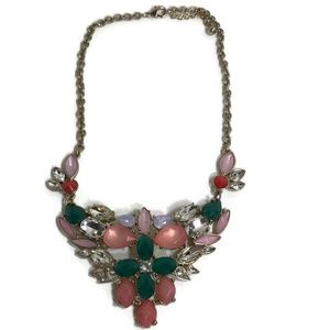 Pink, Green, Clear Rhinestone Statement Necklace